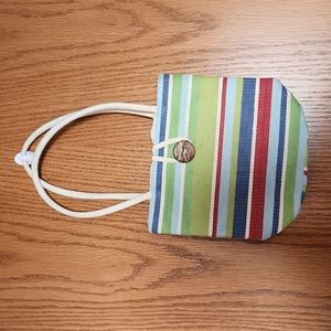 Calypso hand bag NWOT. Multi color burlap material 10' x 9.5"